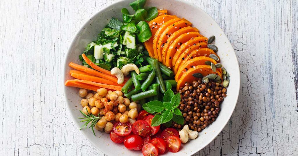 Plate with plant-based food